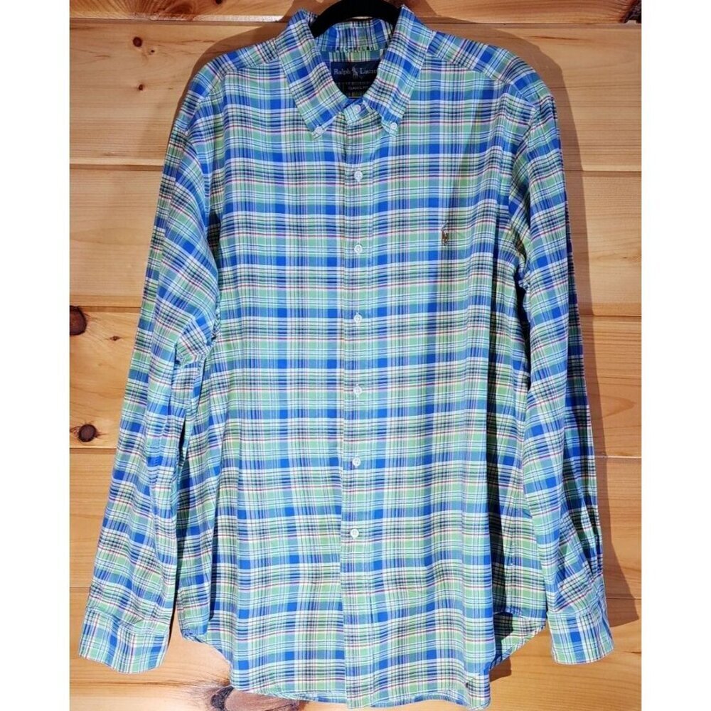 Polo Ralph Lauren Button Down Flesh Pony Men’s Shirt Size XL Cotton Green Plaid